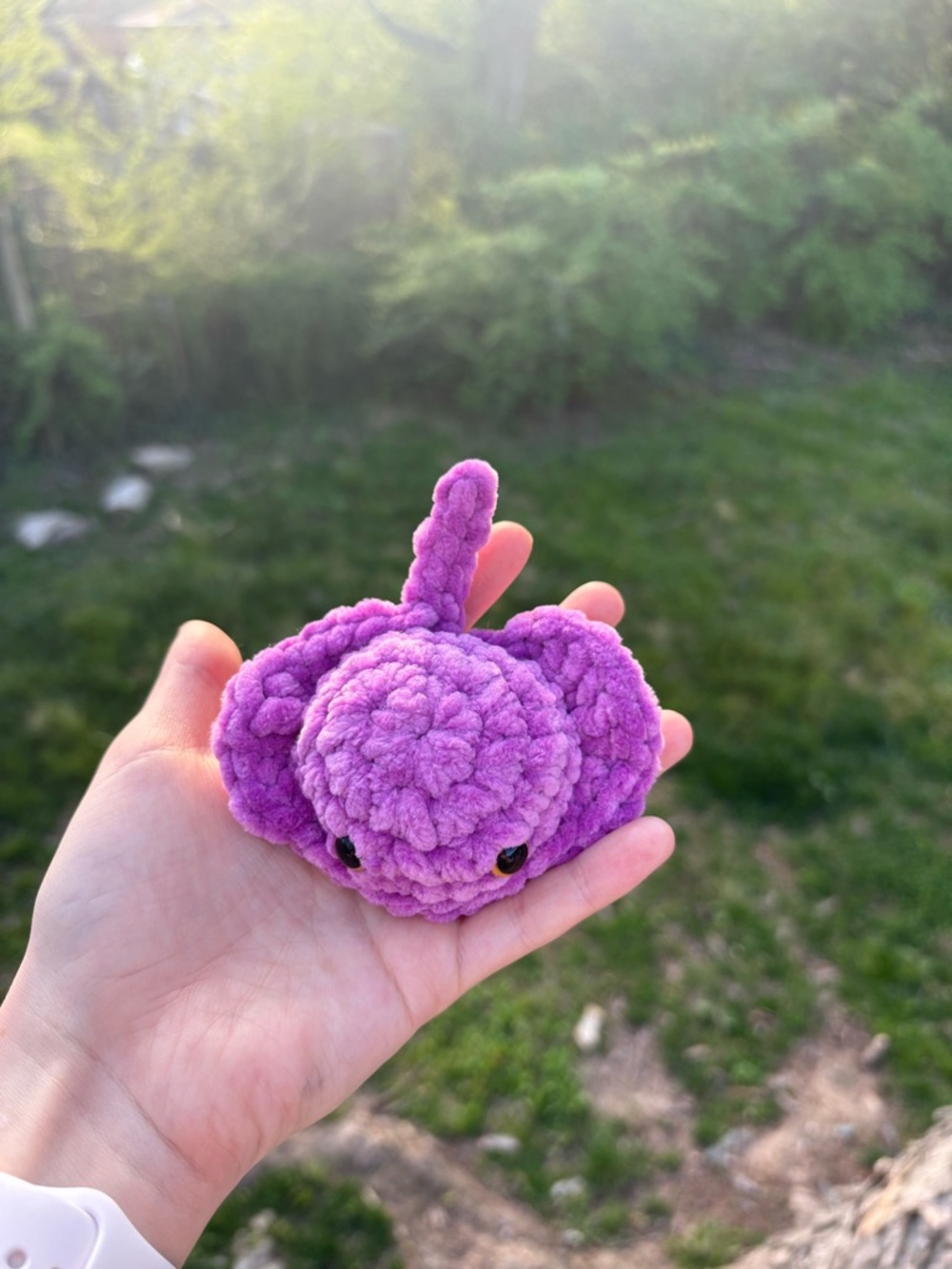 Handmade Plush Fiber Art Ray - Purple Crochet Ocean Buddy - Picture 2 of 11